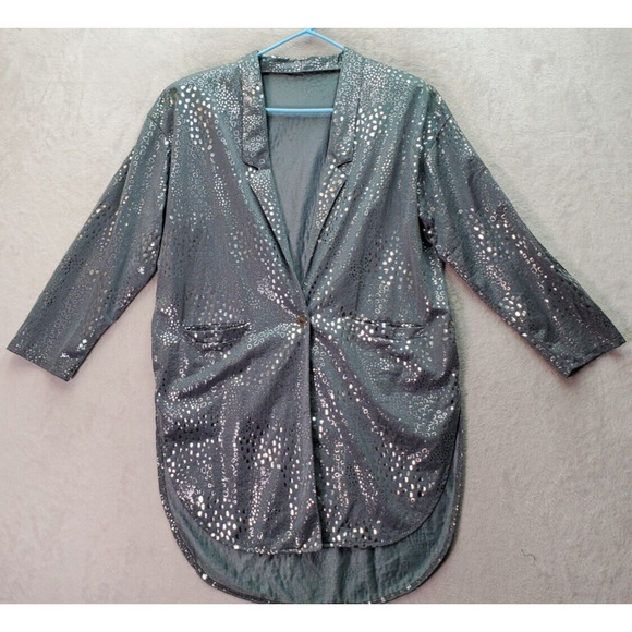 Vintage Ste Jan Marie Blazer Women's S Silver Metallic Snake Print Shoulder Pads - Picture 1 of 10